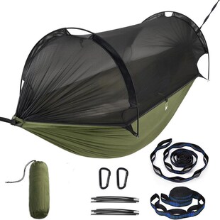 吊床户外推拉式防侧翻蚊帐吊床 户外双人防蚊 秋千室内帐篷新款