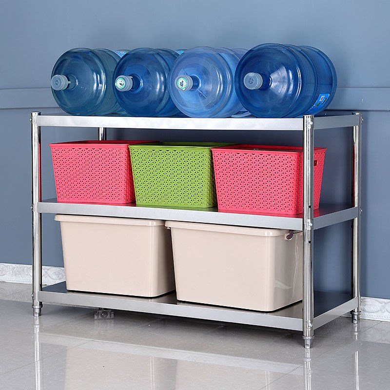 不锈钢置物架三层落地厨房家用多功能可拆卸微波炉阳台卧室收纳架