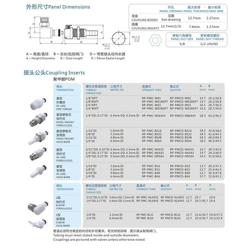 NCZ RP-PM系列 外螺纹公头 2402 2404 NPT1/8 1/4 塑料快速接头