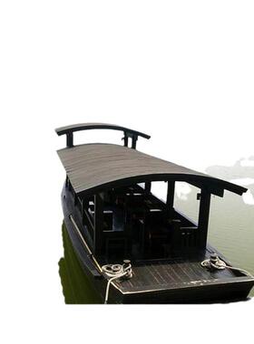 木船仿古手划摇橹乌篷船水上电动观光旅游黑色半圆高低蓬船