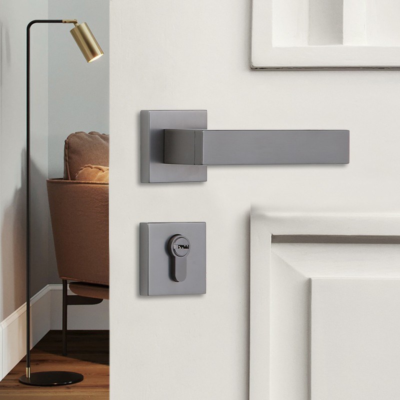 欧式卧室门锁室内房门锁分体锁卫生间灰色门把手实木门静音执手锁