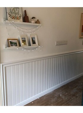 原木护墙板墙裙美式实p木扣板白色快装桑拿板吊顶阳台墙围板背景