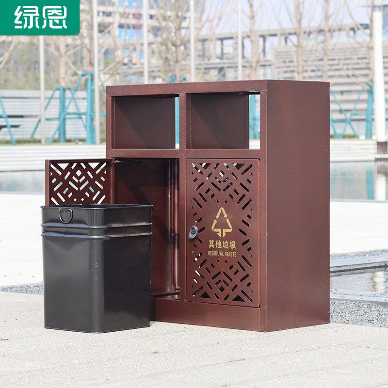 户外不锈钢景区垃圾箱小区公园景观果皮箱中式古典X两分类垃圾桶