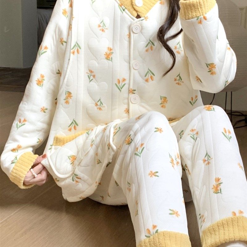 采购产品空气棉坐月子服,秋冬产后纯棉带乳垫,产妇护理睡衣,加厚