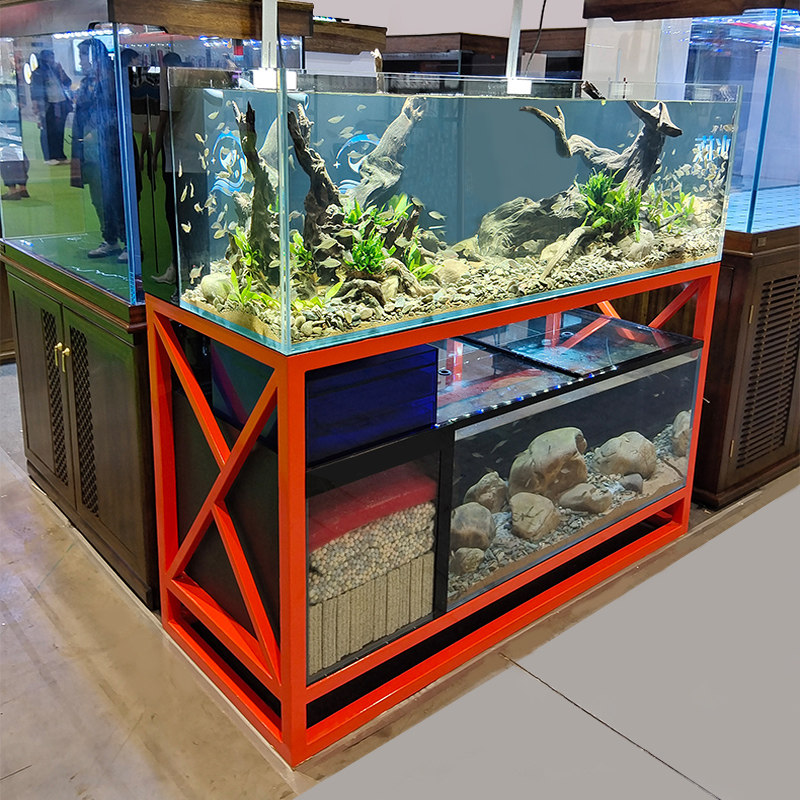 鱼缸套缸大型客厅家用工业风溪流缸鱼缸底L滤上下层组缸双层红龙