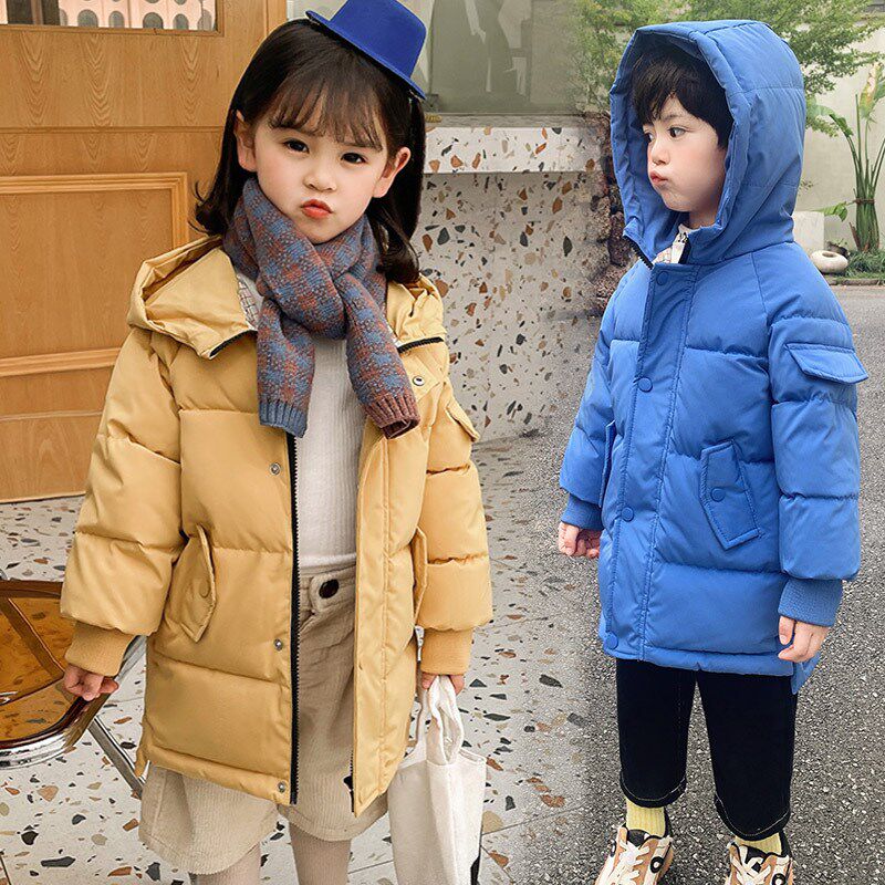 儿童羽绒棉服男款秋冬男童中长款棉衣女童加绒加厚夹棉外套童装冬