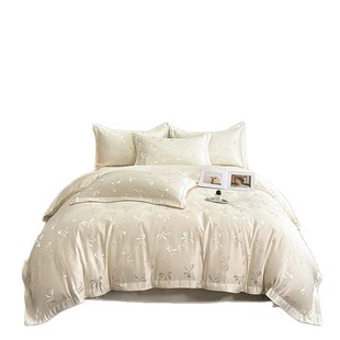 夏季 水洗冰丝蝴蝶结提花四件套丝滑裸睡床上用品轻奢高级被套床单