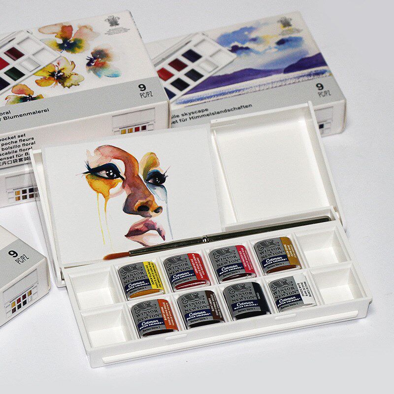 温莎牛顿歌文专业级水彩颜料口袋固体套装肖像/花卉/天空/风景