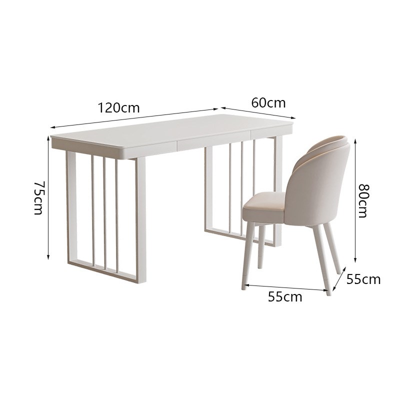 台式电脑桌奶油风纯白岩板书桌轻奢现代简约卧室家用办公桌椅组合