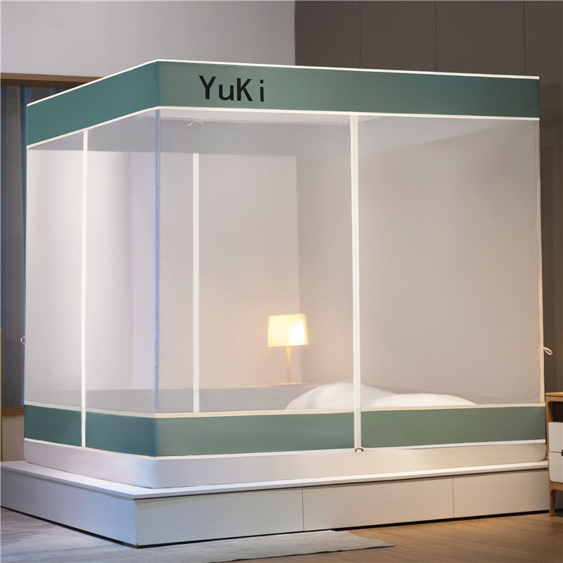 夏季T型门拉链蚊帐儿童防摔家用坐床式方顶蚊帐加密防蚊三开门