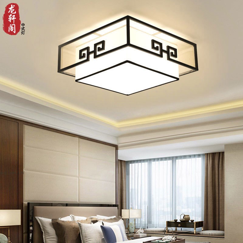新中式吸顶灯中式灯具客厅灯中国风卧室餐厅灯长方形仿古布艺灯饰