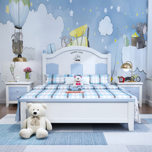 儿童床实木男孩1.3n5米女孩韩式 单人床1. 田园套房家具组合1.5美式