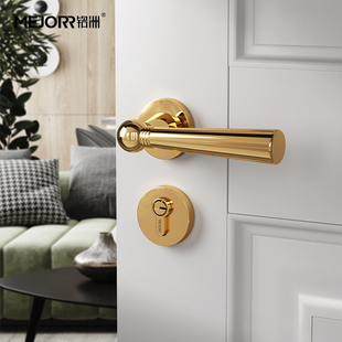 铭洲卧室门锁轻奢法式 房门锁室内实木门把手现代家用磁吸静音锁具