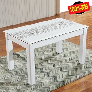时尚现代简约家具 实木长方形大理C石餐桌椅组合白色烤漆 1桌4椅