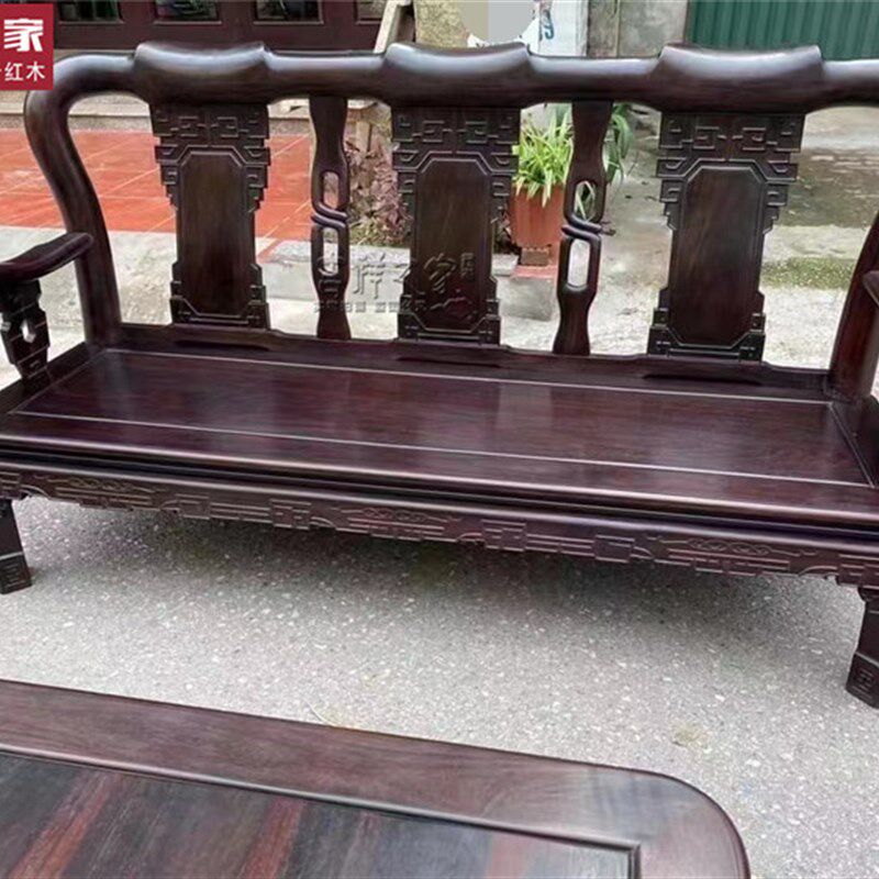 老挝大红酸枝g交趾黄檀象头沙发八件套 红木沙发 酸枝木住宅家具