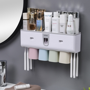 牙刷置物架一家五口家用欧式高档壁挂式刷牙杯挂墙式卫.生间免打