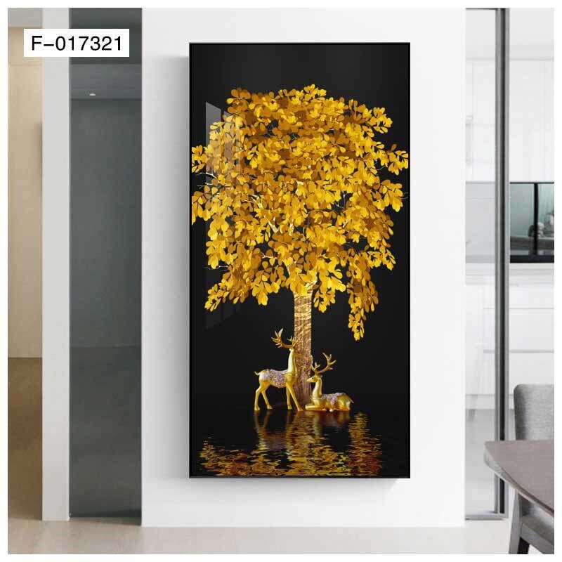 新中式发财树入户玄关装r饰画富贵生财金树走廊过道壁画镶钻晶瓷