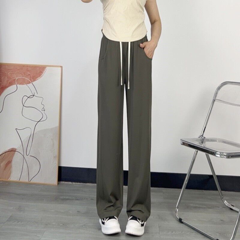 加长阔腿裤女夏季薄款高个子175高腰显瘦休闲垂感窄版直筒运动裤