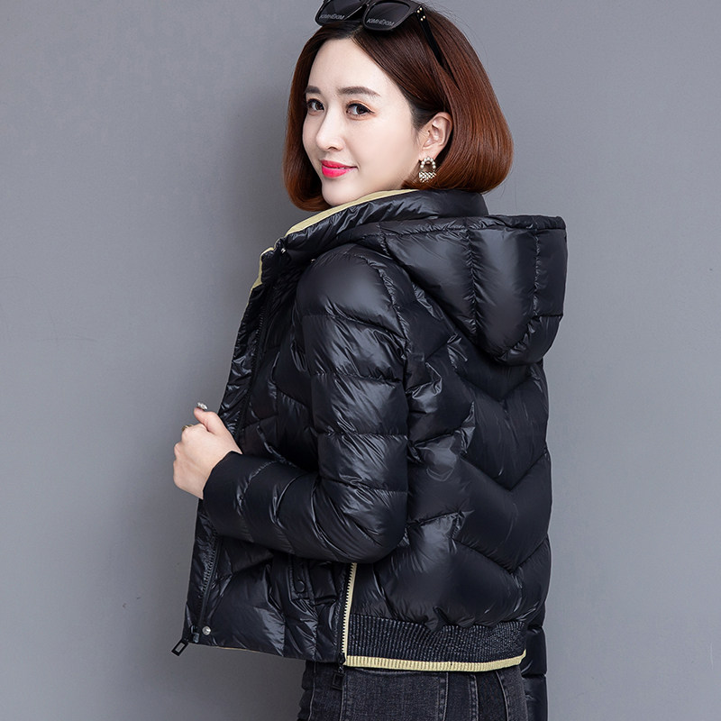 连帽短款棉衣女2023新款羽绒棉服冬季爆款外套冬装亮面免洗小棉袄