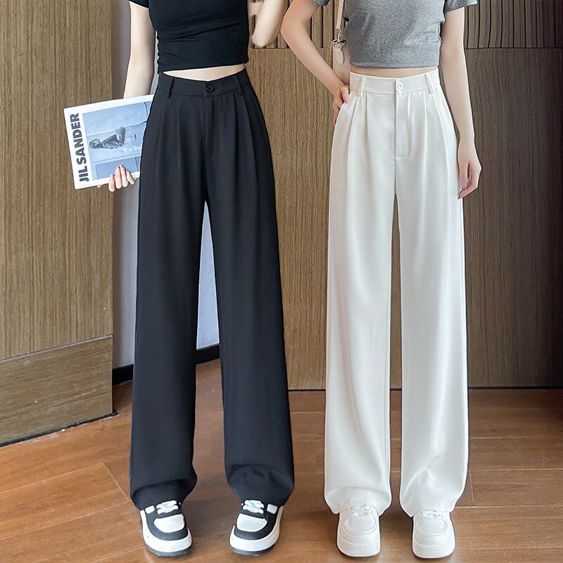 黑色阔腿裤女夏季薄款2024新款窄版直筒高级感垂感小个子西装裤子