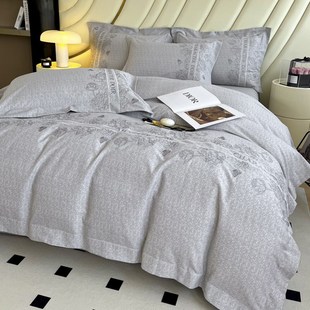 高级感母婴级A类加厚全棉磨毛四件H套秋冬季刺绣结婚陪嫁床品