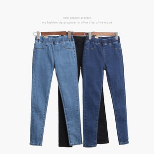 新品 学生2021秋季 女紧身外穿铅笔裤 显瘦松紧腰弹力小脚牛仔打底裤