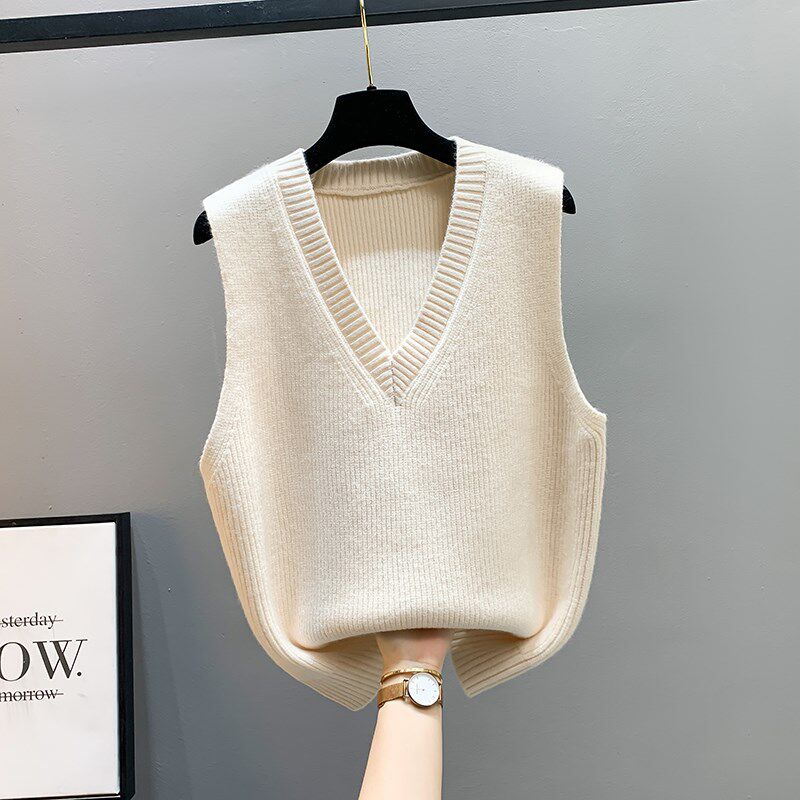 马甲女新款2024早春款V领针织秋冬毛衣宽松马夹背心叠穿坎肩外搭