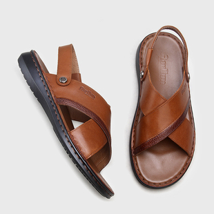 两穿手工纯牛皮两用凉拖鞋 男士 拖鞋 外穿厚底休闲凉鞋 头层牛皮凉鞋