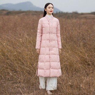 中国风加厚旗袍外套 冬季 中式 盘扣复古改良汉服女轻薄羽绒服中长款