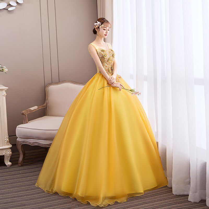 新款艺考服婚纱礼服彩纱演出蓬蓬裙影楼婚纱舞台独唱演出服长款女