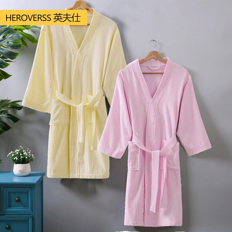 纯棉浴袍毛巾料女亲子儿童吸水速干长款春秋薄日式和服游泳浴衣男