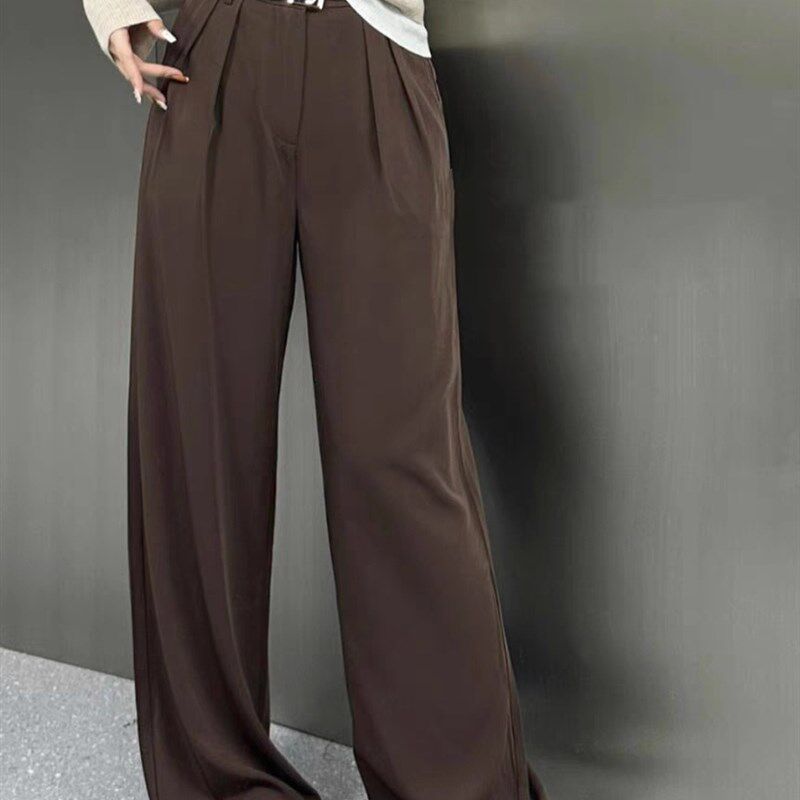 垂感西装阔腿裤春秋季黑色中高腰时尚气质显瘦女款配腰带款拖地裤