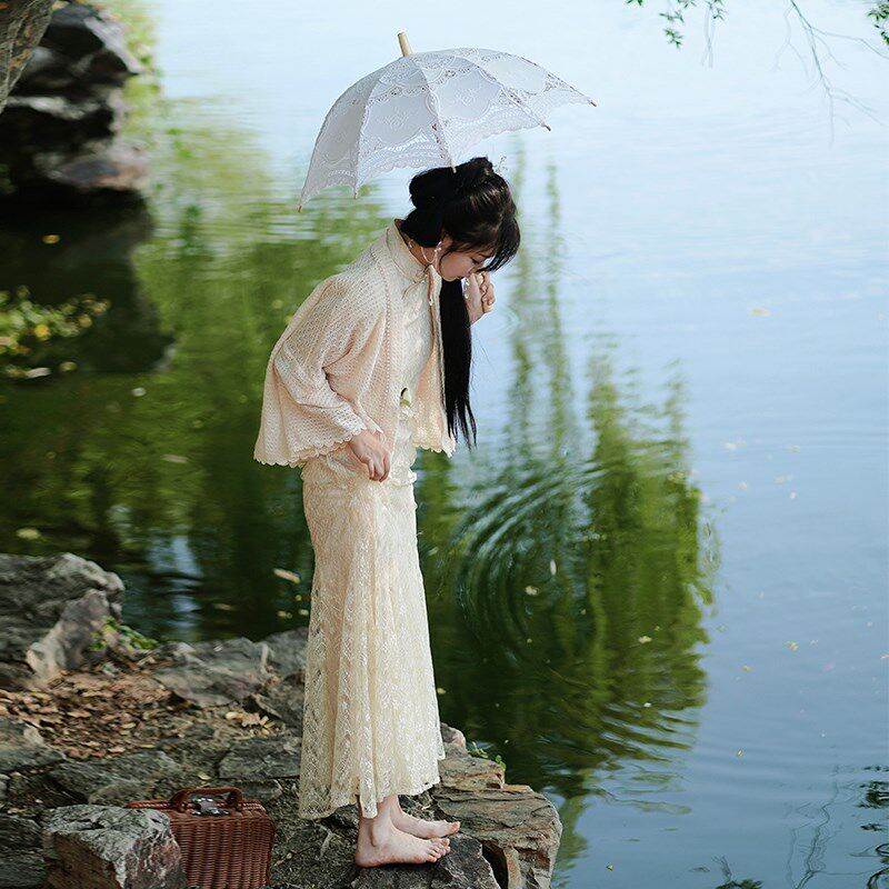 江南絮瑶纱鱼尾旗袍蕾丝复古气质主持人年会晚礼服裙日常可穿