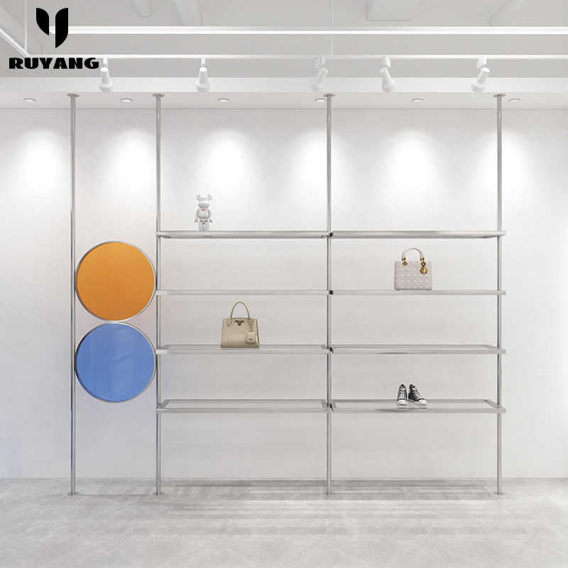 服装店鞋架展示架上墙壁挂男女装店不锈钢立柱陈列架创意鞋包货架