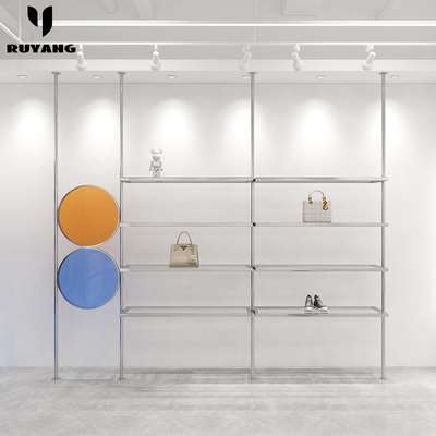 服装店鞋架展示架上墙壁挂男女装店不锈钢立柱陈列架创意鞋包货架