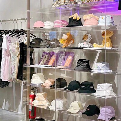 服装店全透明展示架亚克力展示柜鞋包饰品橱窗收纳陈列货架展示台