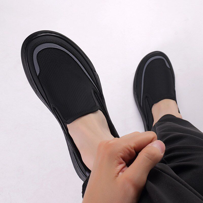 男鞋秋季镂空透气防臭休闲运动板鞋子男士网面P薄款软底一脚蹬布