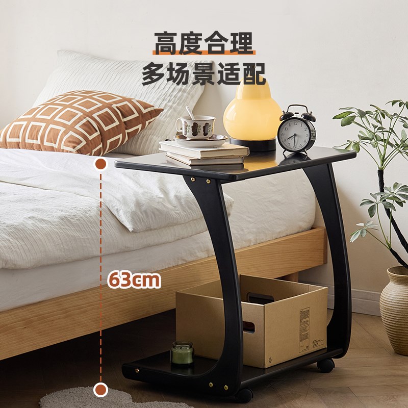 实木沙发边几柜可移动床头u小桌子带轮迷你茶几书桌方角几客厅茶