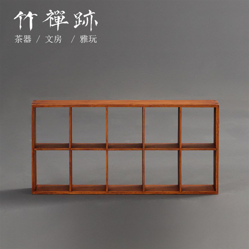 竹禅迹大漆博古架 竹制手工三遍大漆茶具架隔P断置物架客厅多宝