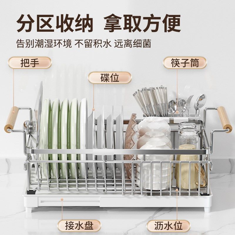 碗碟收纳架304不锈钢可伸缩碗B架厨房碗盘沥水架篮碗筷餐具置物架