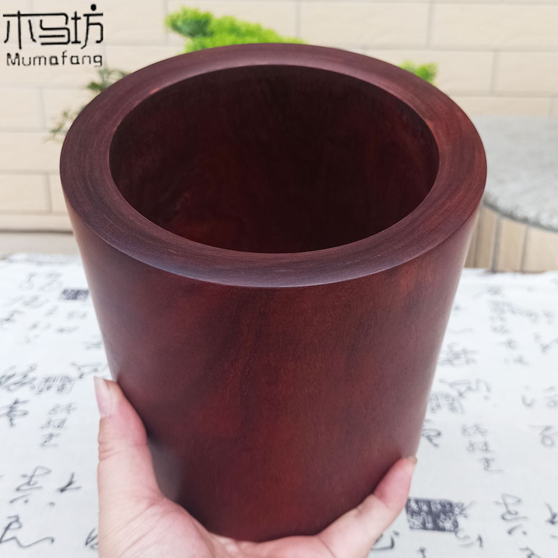 小叶紫檀笔筒办j公室桌面摆件大容量实木现代简约木制笔筒大号