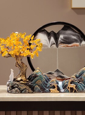 新中式国风文创发财树流沙画摆件玄关书房办公室装饰W品教师节礼