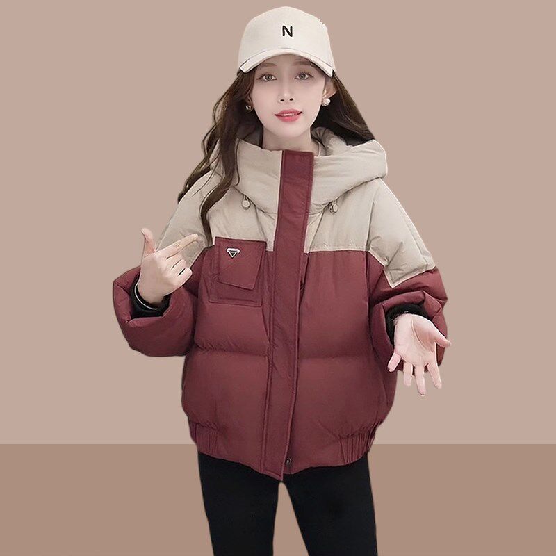 羽绒服棉服女短款2024新款冬季今年流行爆款小个子拼色面包服外套