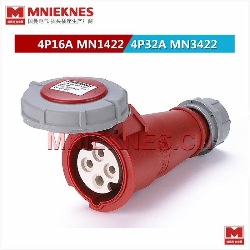 现货MNIEKNES工业连接器 4孔16A工业插座IP67 MN1422三相四线3P+E