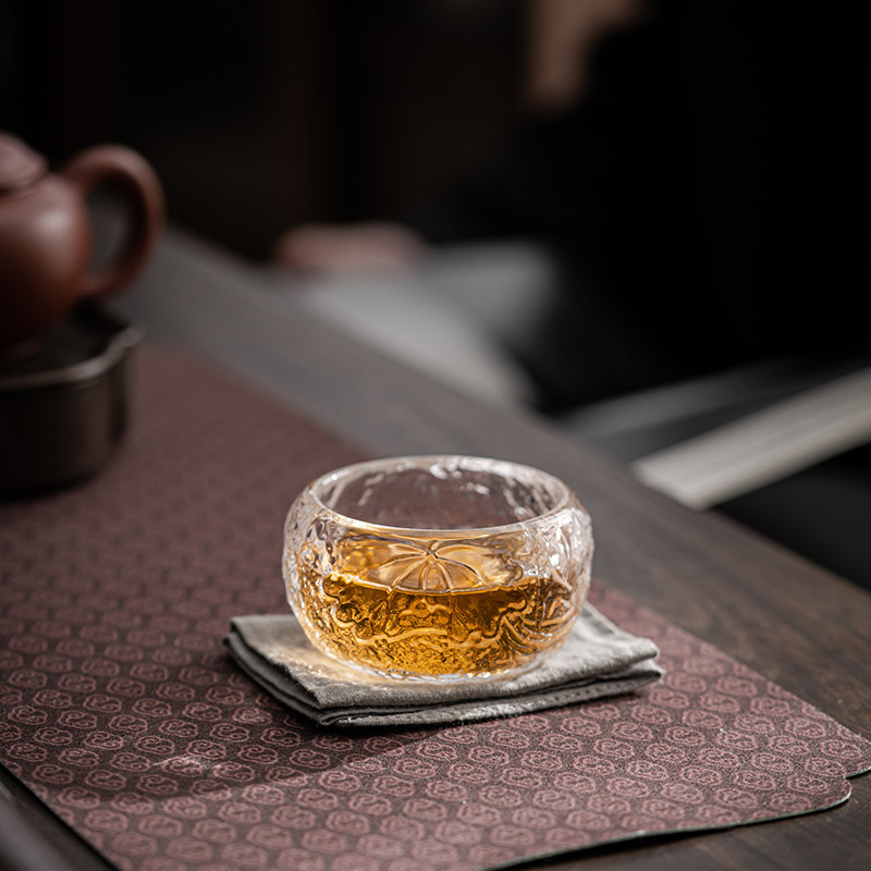 苏氏陶瓷 琉璃主人杯功夫茶杯玻璃品茗杯耐高温加厚X 透明莲花杯