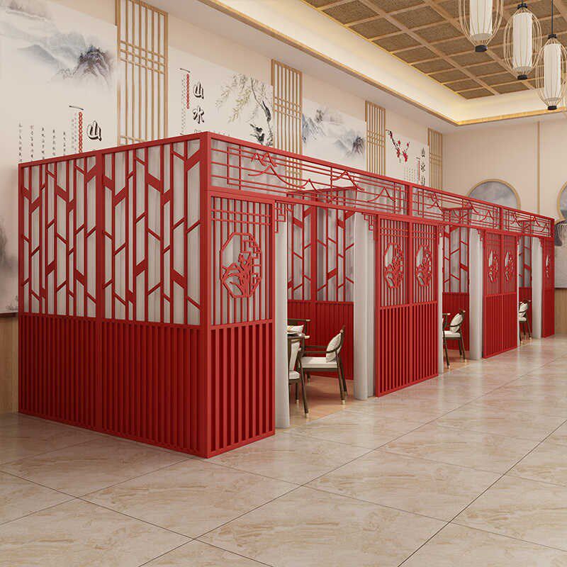 新中式饭店包间隔断餐厅卡座屏风茶楼火锅O烧烤餐饮房间遮挡格栅