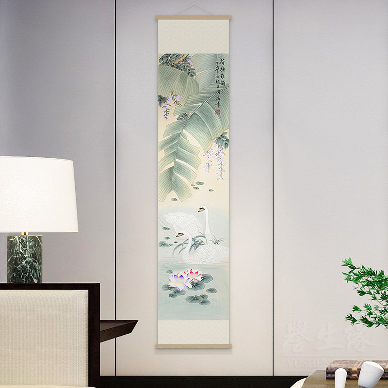 新中式花鸟挂轴画竖版客厅装饰画饭厅书房背景墙挂画Y走廊过道壁