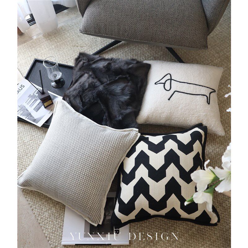 黑色轻奢 高级感黑灰色抱枕 现代简约沙发抱枕靠垫客厅方枕