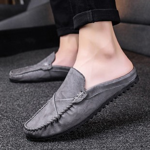 2021年新款 透气懒人N鞋 男士 夏季 一脚蹬包头无后跟皮 半拖鞋 豆豆鞋