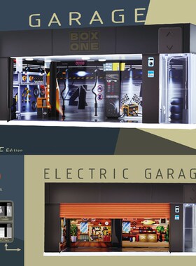 1比64电动门车库模型展示柜灯光1/64微缩场景1:6T4汽车立体停车库